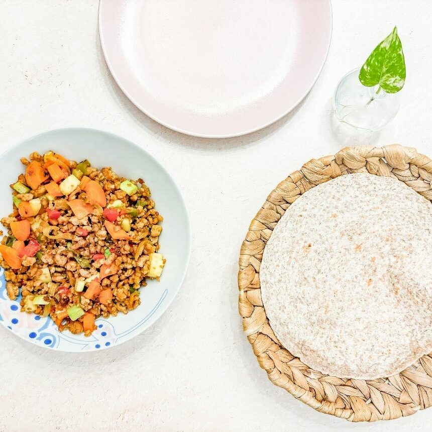 fajita con carne picada y verduras